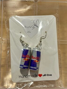 Red Bull Can Dangle Earrings - Blue & Silver
